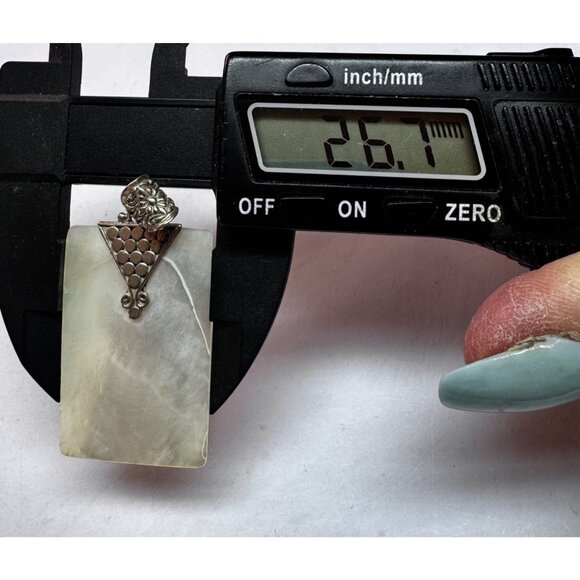 Vintage 925 Sterling Silver Mother of Pearl Rectangle Pendant Estate Jewelry - Picture 5 of 9